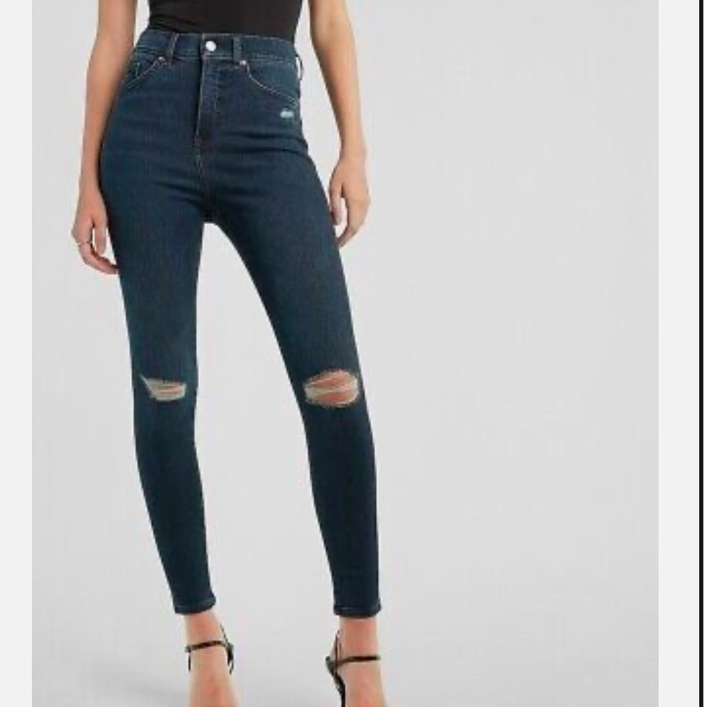 Express Mid Rise Distressed Skinny Jeans